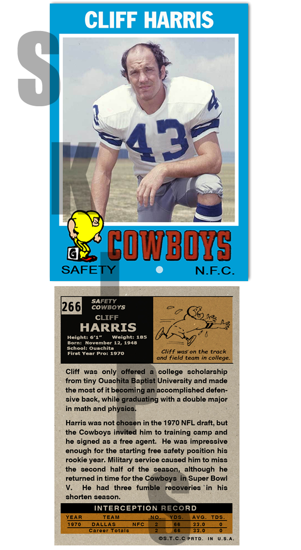1971 STCC #266 Cliff Harris Topps Dallas Cowboys Custom HOF